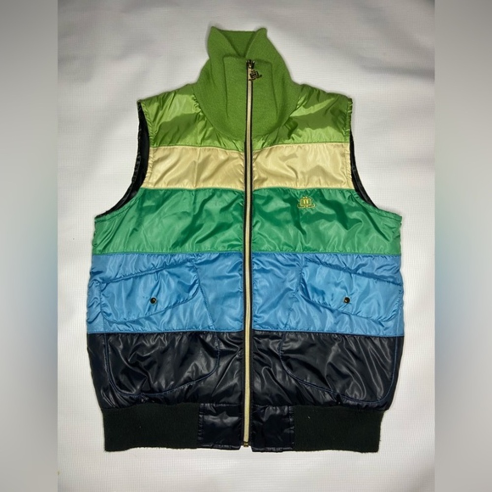 2/$50 J-Lo Striped Multi-Color Puffer Vest - Green/Blue